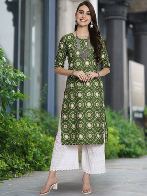 Moda Rapido Women Solid Straight Kurta(Green)