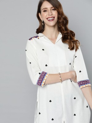 HERE&NOW Women Printed A-line Kurta(White)