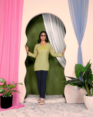 Bharat Origin Women Self Design A-line Kurta(Yellow)