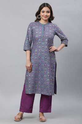 Aurelia Women Printed Straight Kurta(Purple)
