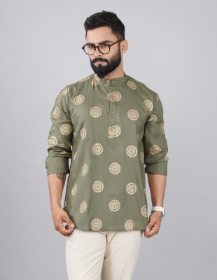 ELEPANTS Men Printed Straight Kurta(Green)