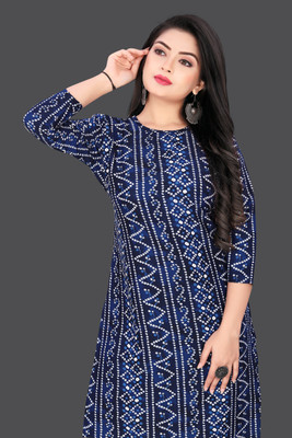 Tashvi Creation Women Printed A-line Kurta(Dark Blue)