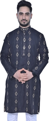 HouseOfCommon Men Printed Straight Kurta(Black)