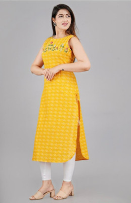 NEW STLYE Women Embroidered Straight Kurta(Yellow, White)