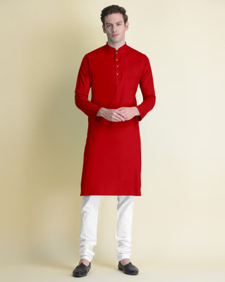 SEFRONI Men Solid Straight Kurta(Red)