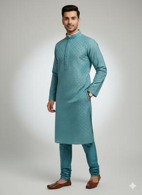 BoutiqueFab Men Chikan Embroidery, Embroidered Straight Kurta(Light Green)