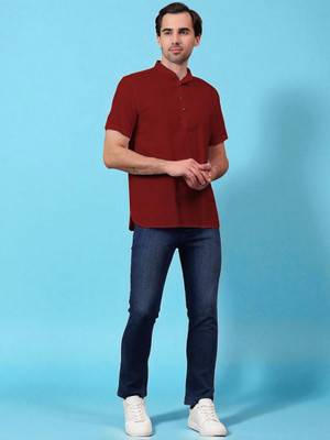 FireFish Men Solid A-line Kurta(Maroon)