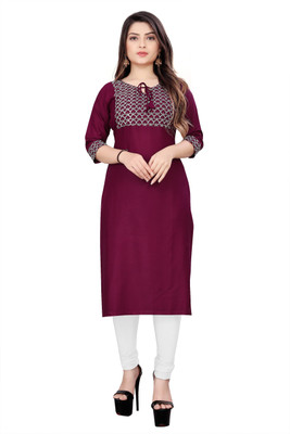 Top Shop Women Self Design Straight Kurta(Purple)