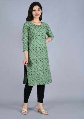 Lihimisu Women Printed Straight Kurta(Green)