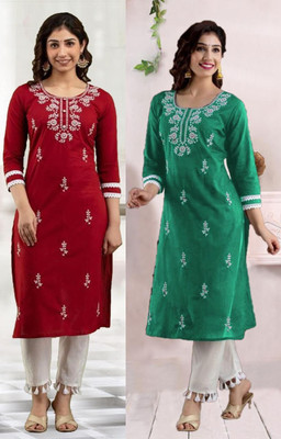 SISTO Women Chikan Embroidery A-line Kurta(Multicolor)