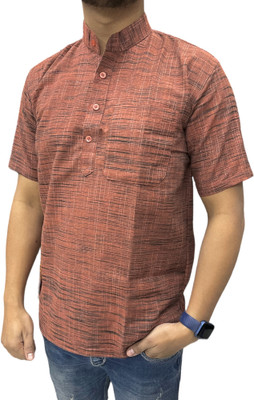 AFC Men Self Design Straight Kurta(Brown)