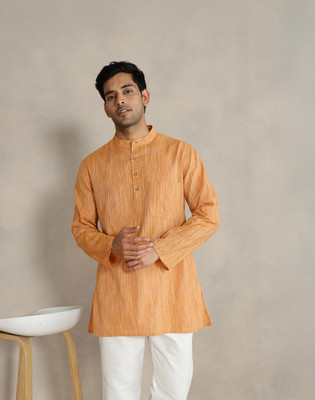 Fabindia Men Striped, Solid Straight Kurta(Yellow)