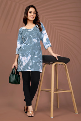 BNCOLLECTION Women Chikan Embroidery A-line Kurta(White)