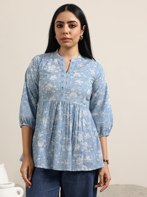 LIBAS Women Printed A-line Kurta(Blue)