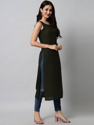Moda Casa Women Solid Straight Kurta(Green)