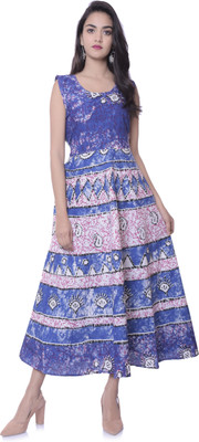 RAJDEVI JAIPUR PRINTS Women Printed Flared Kurta(Blue)