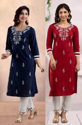 SISTO Women Chikan Embroidery A-line Kurta(Multicolor)