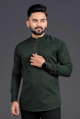 NF CREATION Men Solid Straight Kurta(Dark Green)