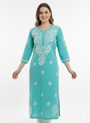 Unstop Women Chikan Embroidery Ethnic Dress Kurta(Light Blue)