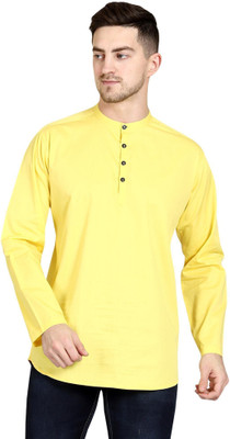 MADE IN THE SHADE Men Self Design Straight Kurta(Yellow)