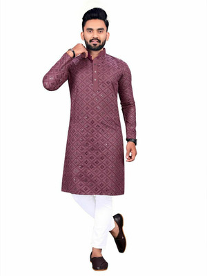 Shantam Creation Men Embroidered Straight Kurta(Blue)
