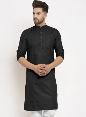 Svatantra Men Solid Straight Kurta(Black)