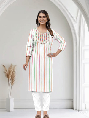 H Y HANDLOOM Women Embroidered A-line Kurta(Multicolor)
