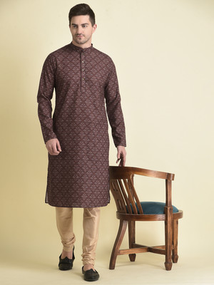 Tabard Men Printed Straight Kurta(Brown)
