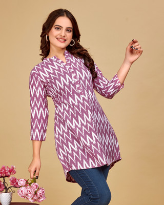 Kalavrund Creation Women Printed Straight Kurta(Purple)