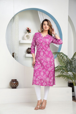 saloni creation Women Embroidered, Printed A-line Kurta(Purple)