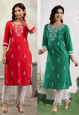 SISTO Women Chikan Embroidery A-line Kurta(Multicolor)