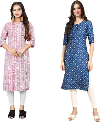 HouseOfCommon Women Printed Straight Kurta(Multicolor)