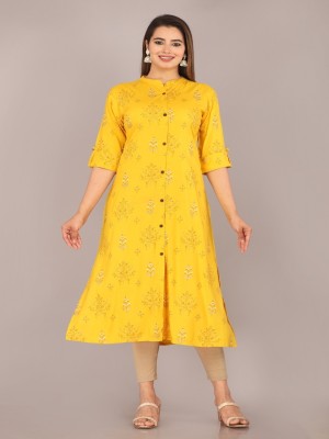 MARISY Women Floral Print A-line Kurta(Yellow)