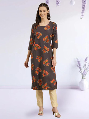 EthnicBasket Women Printed A-line Kurta(Brown)