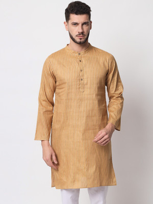 Vastraa Fusion Men Striped Straight Kurta(Black)