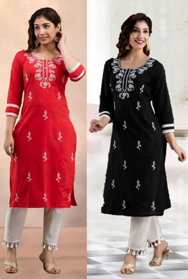 SISTO Women Chikan Embroidery A-line Kurta(Multicolor)