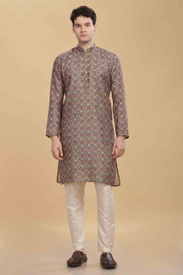 ANOUK Men Abstract Straight Kurta(Beige)