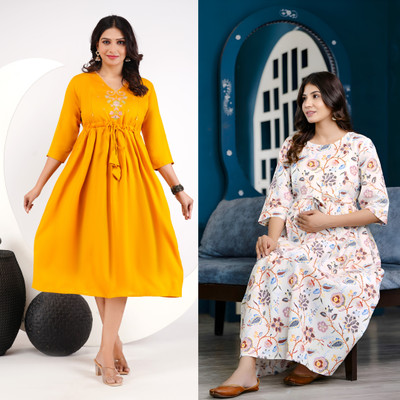 Cool Style Women Printed Anarkali Kurta(Yellow)