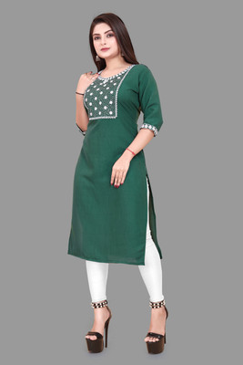RIDDHI COLLECTION MALL Women Embroidered Straight Kurta(Green)