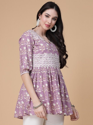 MAAJISA Women Kalamkari Flared Kurta(Purple)