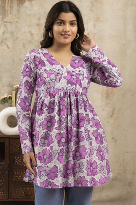 CLANGER Women Floral Print Flared Kurta(Purple)