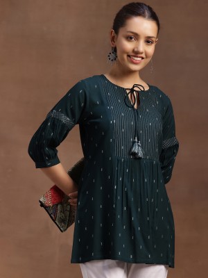 LIBAS Women Embroidered A-line Kurta(Green)