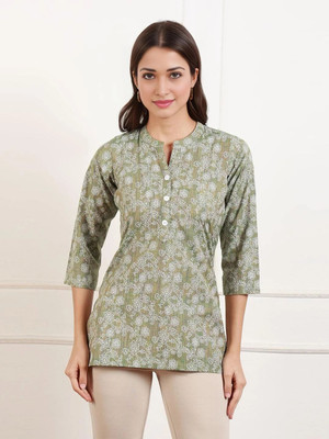 TRUE SHAPE Women Printed Straight Kurta(Green)