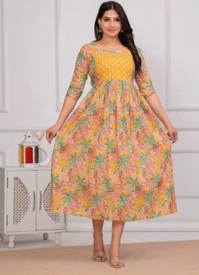 BQWOMEN Women Floral Print Flared Kurta(Multicolor)