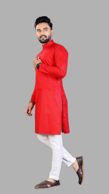 Anuj Fashion Men Striped A-line Kurta(Red)