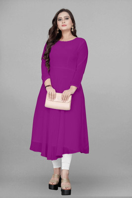 vidya fashion mart Women Solid Anarkali Kurta(Purple)