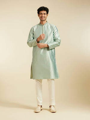 DIWAS by Manyavar Men Self Design Straight Kurta(Light Green)