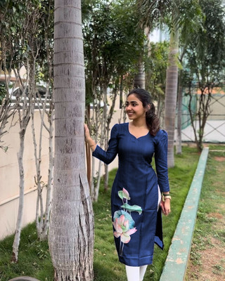 bindudi Women Printed A-line Kurta(Blue)