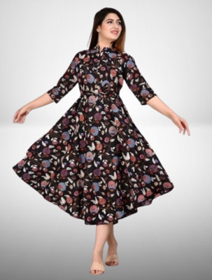 Tejal Textile Women Floral Print Anarkali Kurta(Black)