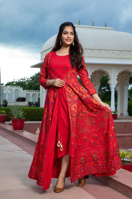 ftDiva Women Printed Anarkali Kurta(Red)